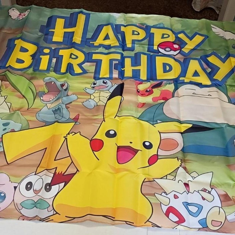 Pokemon Happy Birthday fabric banner